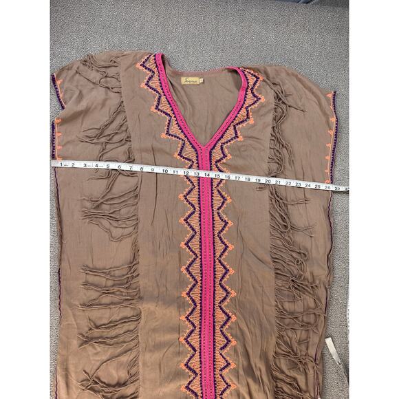 Skemo Maxi Dress Beach Swim Cover Up Boho Embroidered Brown Size Medium - Picture 5 of 9